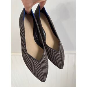 Rothys High Point Block Heels Women 7 Sparrow Herringbone Gray Knit Pointed Toe